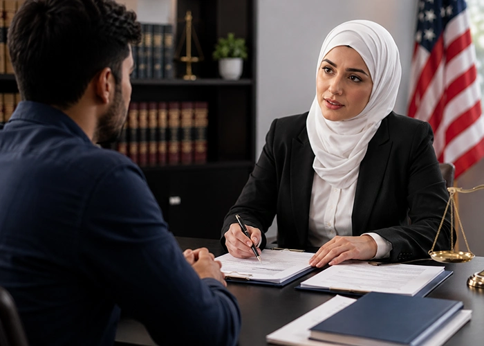 Lawyer Reviewing Documents with Client